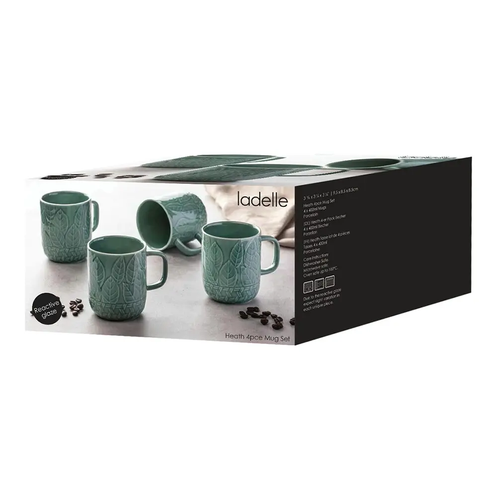 4pc 400ml Ladelle Heath Jade Embossed Porcelain Drinking Mug/Cup Hot Tea/Coffee