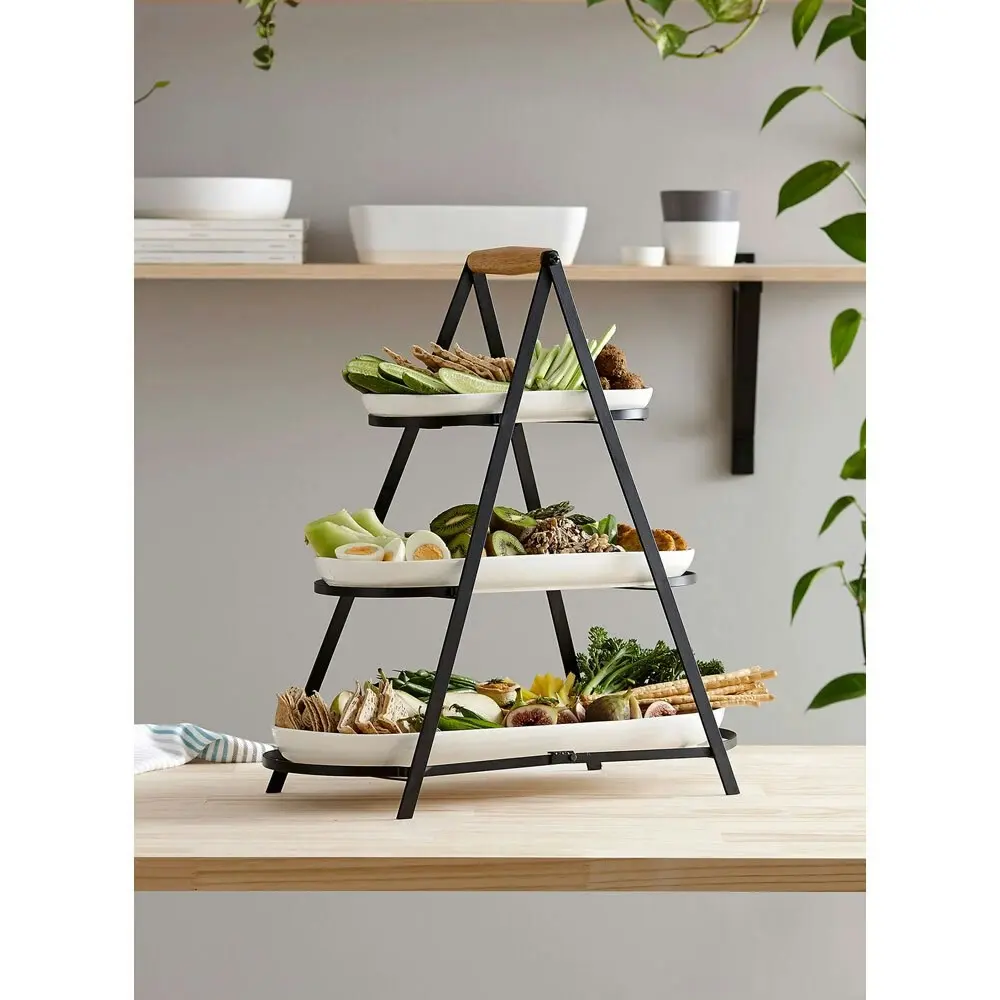 4pc Ladelle Serve & Share 3-Tier 54.5cm Serving Tower w/ Food Plates/Frame White