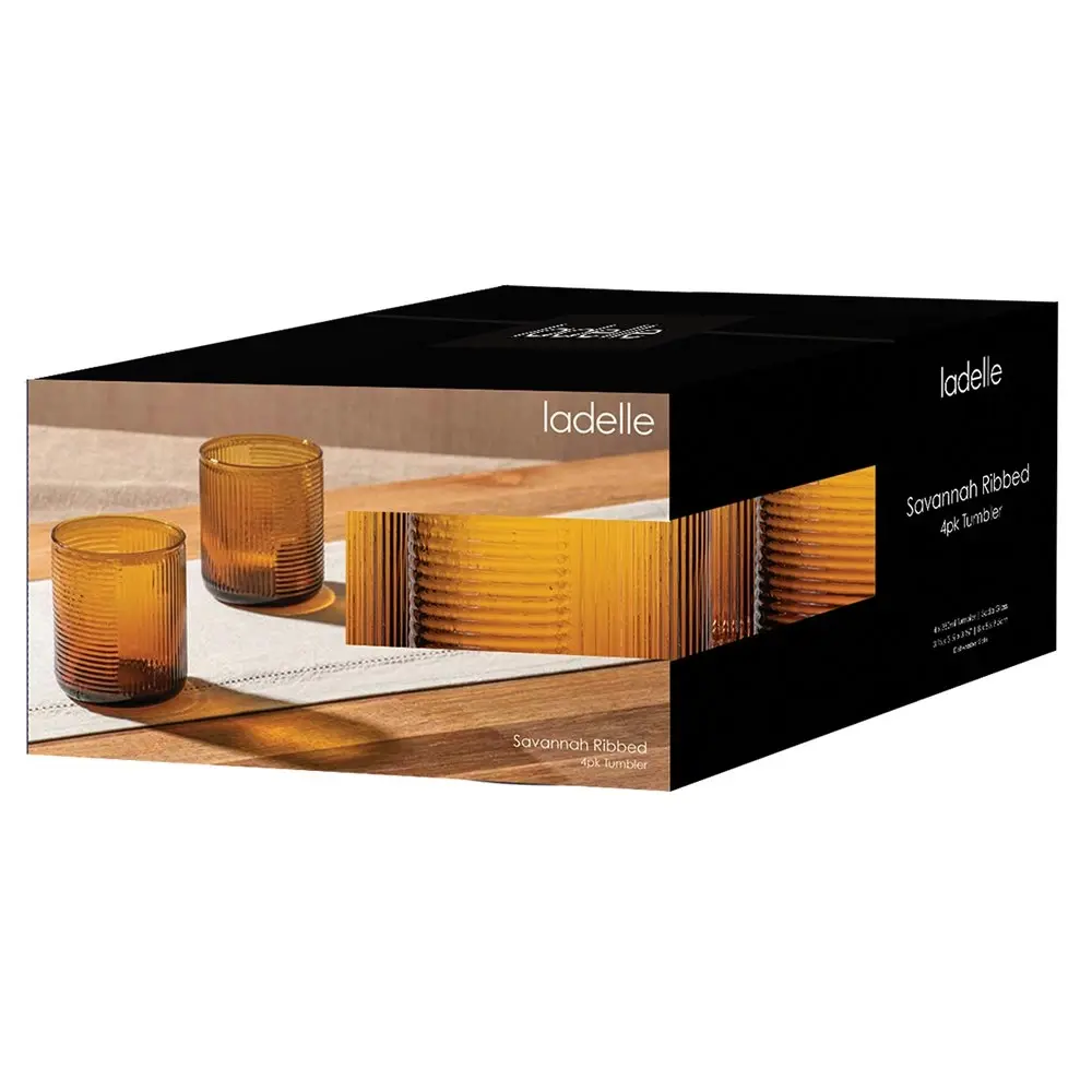 4pc Ladelle 380ml Savannah Ribbed Amber Glass Tumbler/Glass/Cup Cold Drinks