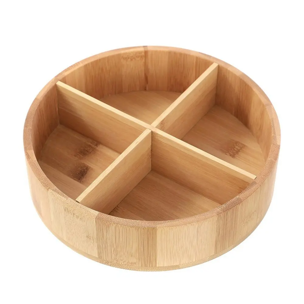 Boxsweden 23cm Bamboo 4-Section Round Turntable Storage Organiser Rotating Tray