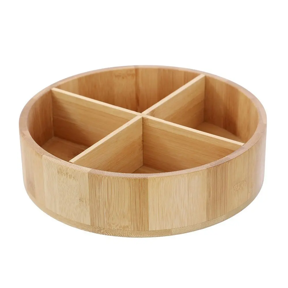 Boxsweden 23cm Bamboo 4-Section Round Turntable Storage Organiser Rotating Tray