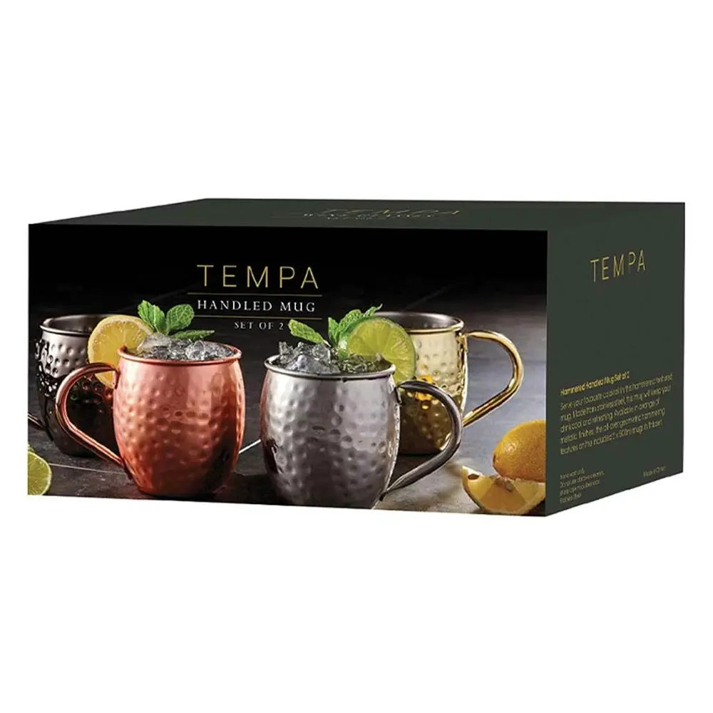 2pc 500ml Tempa Spencer Hammered Black Stainless Steel Cold Drinking Mug/Cup