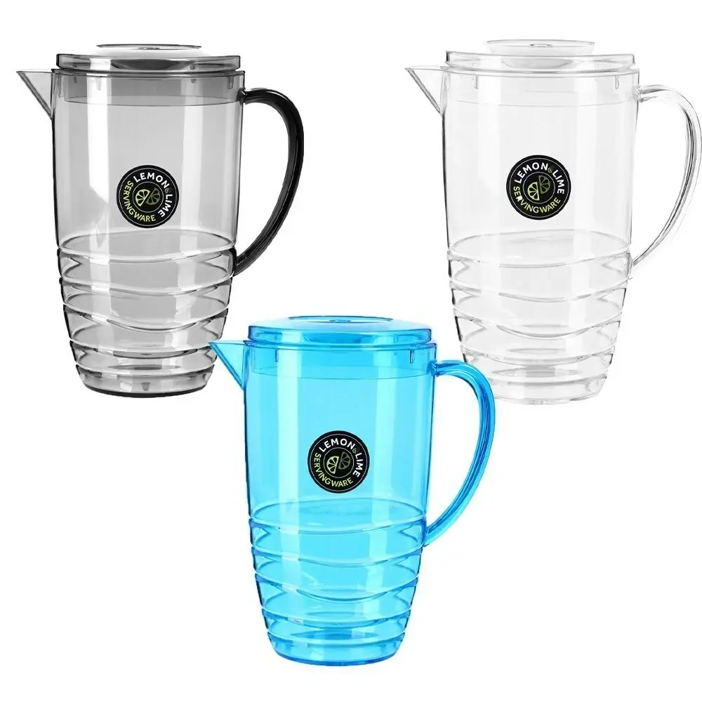 3x Lemon & Lime Wave Deco Pitcher 2.5L Drinking Jug Pouring Juice Pot Jar Assort