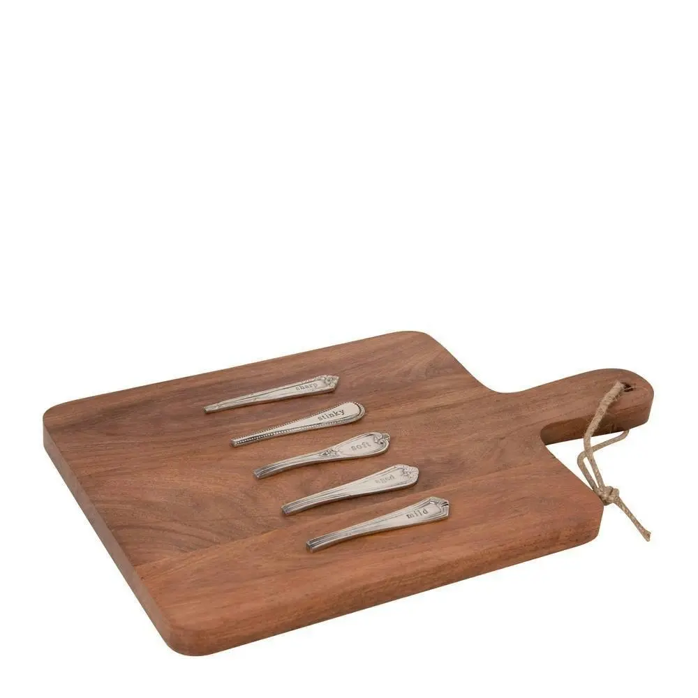 J.Elliot Ched Wood Board/5pc Brass Fork Style Cheese Marker Set 38cm Natural/SLV