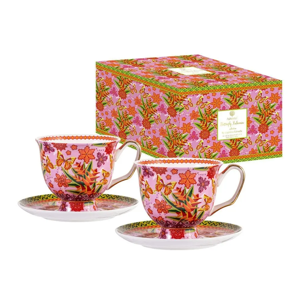 Ashdene 350ml Butterfly Heliconia XL Flower Hot Tea Cup/Saucer Drinking Mug Set