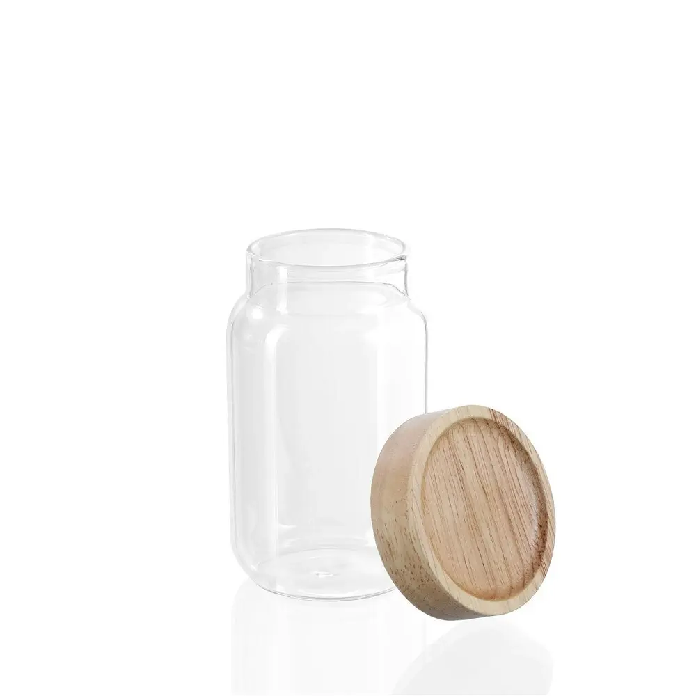 4x Lemon & Lime Woodend Beech 200ml/10.5cm Glass Spice Jar/Container Clear w/Lid