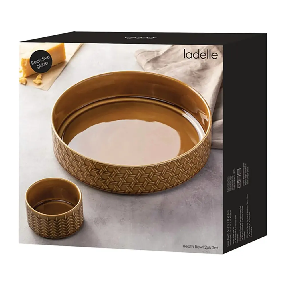 2pc Ladelle Heath 30cm/10cm Porcelain Bowl Serving Noodle/Snack Dish Set Caramel