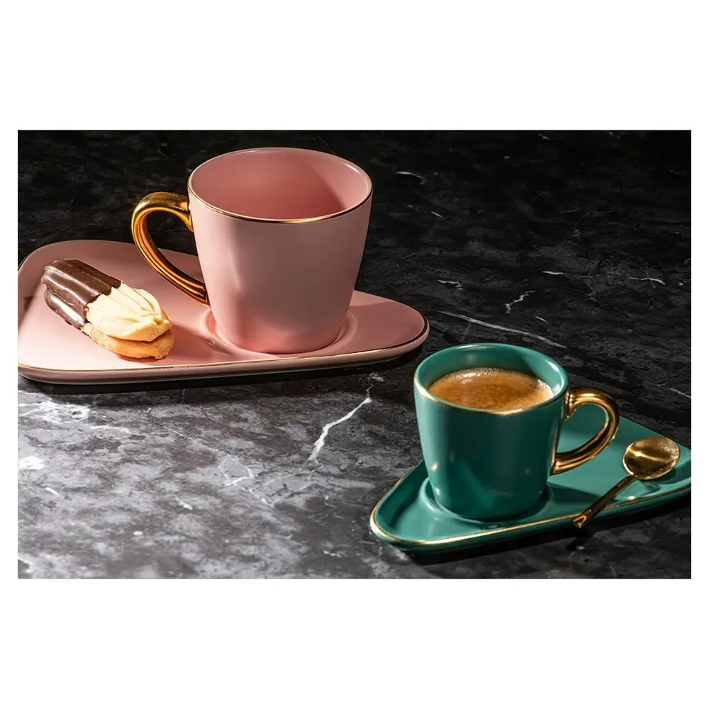 6pc Tempa Asteria 80ml Espresso Coffee Mug Cup/Plate Saucer/Teaspoon Set Pink