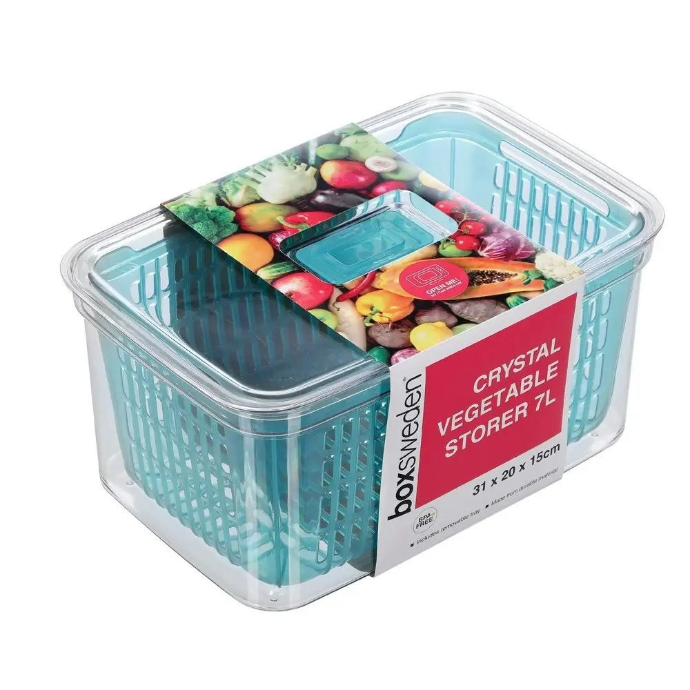 2x Boxsweden Crystal 7L Plastic Vegetable Storer Fridge Container Assorted