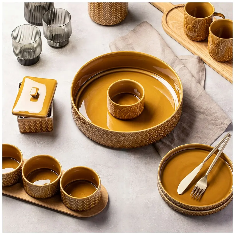 4pc Ladelle Heath Caramel Bowl & Tray Set Home/Kitchen Food/Cooking/Serving