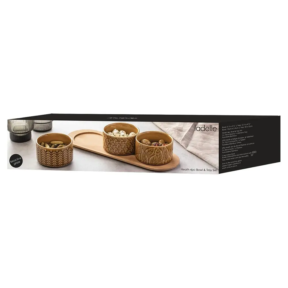 4pc Ladelle Heath Caramel Bowl & Tray Set Home/Kitchen Food/Cooking/Serving