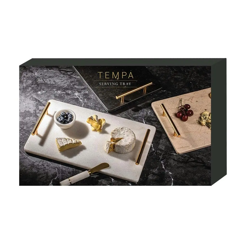 Tempa 40cm Emerson Marble Handled Rectangle Food Serving Tray/Board/Plate White