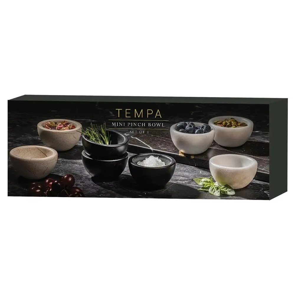 3pc Tempa Emerson 7.5cm Mini Pinch Bowl Snack/Sauce Container Set Marble Black