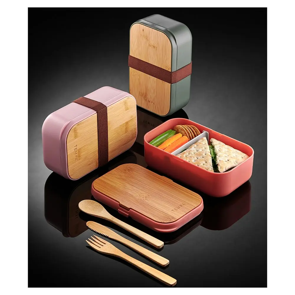 Tempa Bento Airtight/Leakproof Lunch Food Double Storage Box w/Spoon/Fork Black