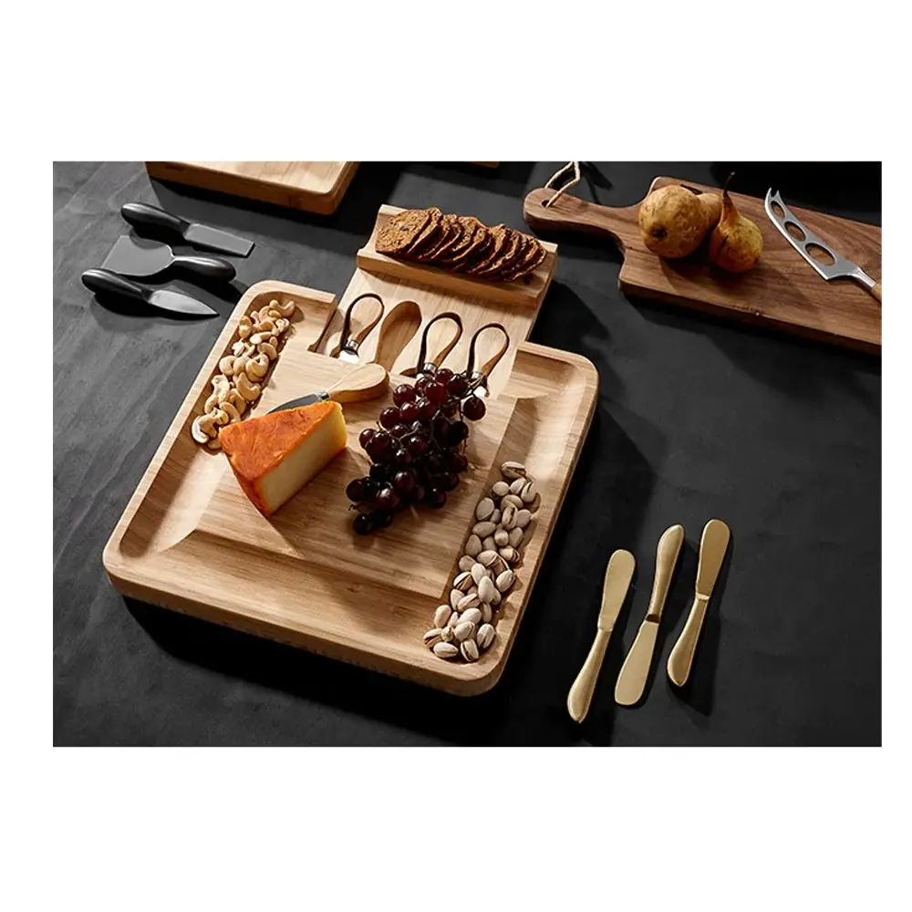 Ladelle Tempa Fromagerie Square Bamboo Serving Grazing Board/Cutlery Platter Set