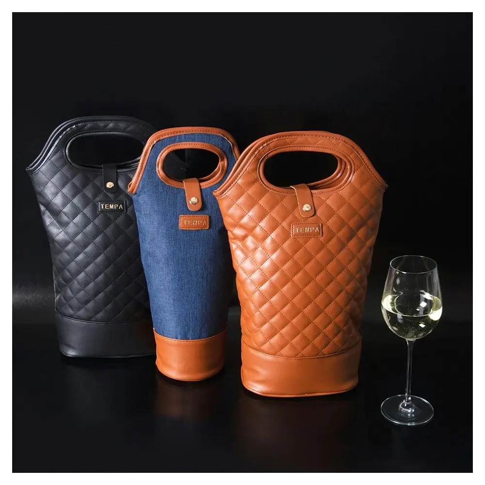 Tempa Quilted Brown Insulated Interior Double 750ml Wine Bottle/Drink Carry Bag