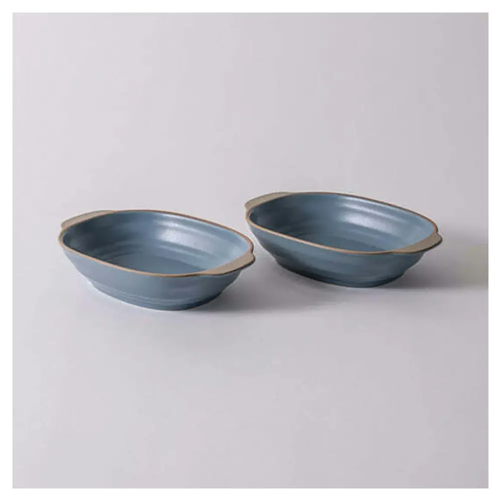 2pc Ladelle Clyde 21cm Forget-Me-Not Blue Stoneware Oval Oven Baking Dish Bowl