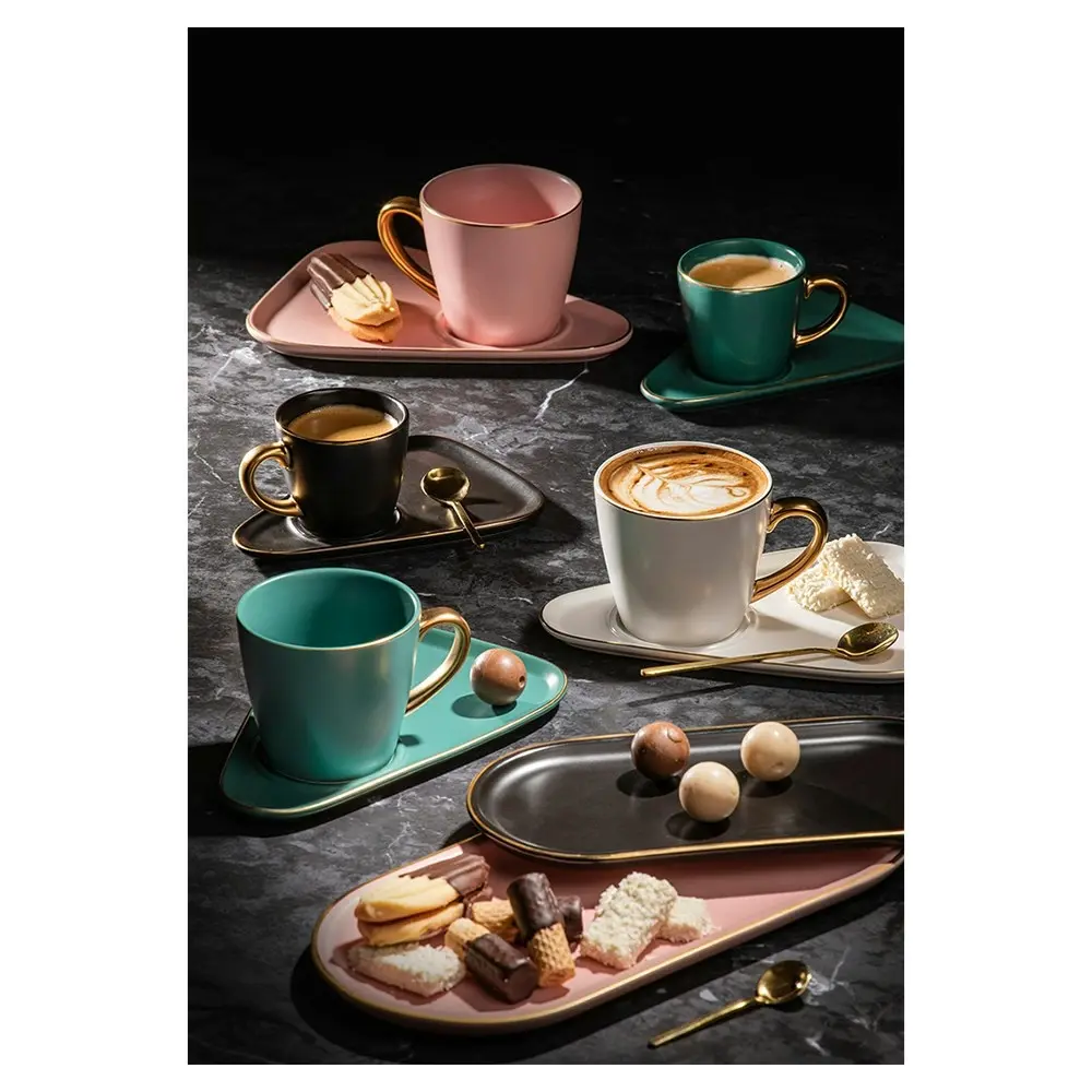 6pc Tempa Asteria 80ml Espresso Coffee Mug Cup/Plate Saucer/Teaspoon Set Teal