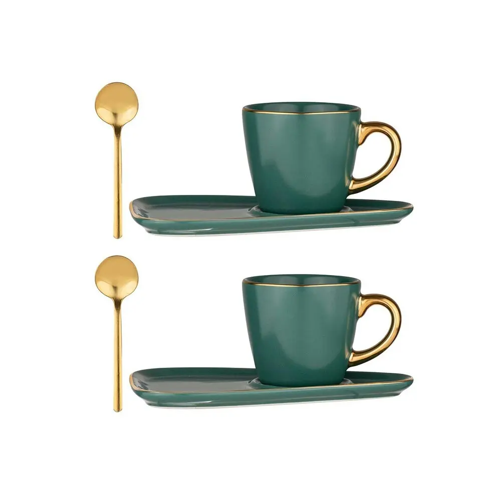 6pc Tempa Asteria 80ml Espresso Coffee Mug Cup/Plate Saucer/Teaspoon Set Teal