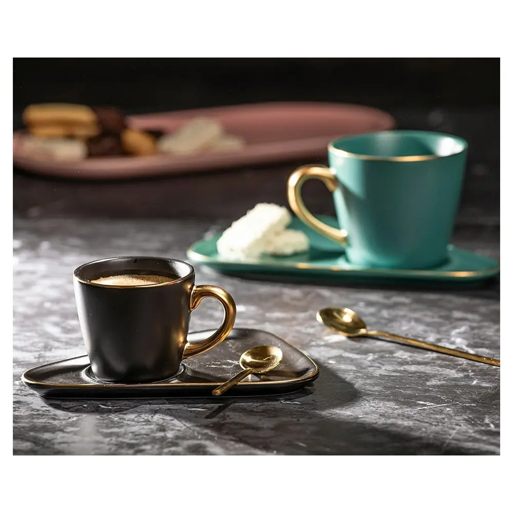 6pc Tempa Asteria 80ml Espresso Coffee Mug Cup/Plate Saucer/Teaspoon Set Teal