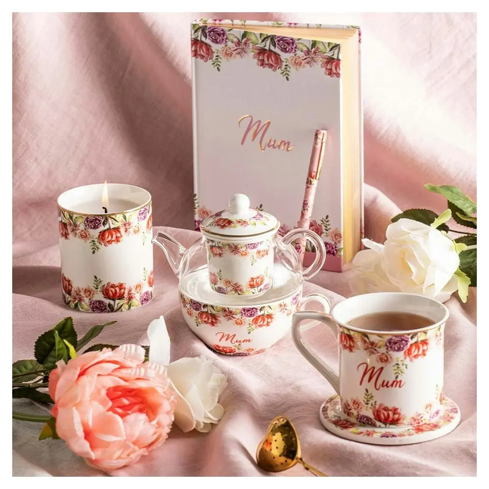 Ashdene Bunch For Mum Tea For One 280ml Glass Teapot/Cup Ceramic Infuser Set