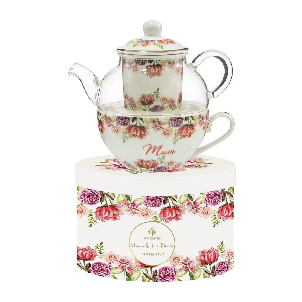 Ashdene Bunch For Mum Tea For One 280ml Glass Teapot/Cup Ceramic Infuser Set