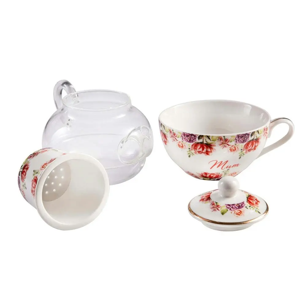 Ashdene Bunch For Mum Tea For One 280ml Glass Teapot/Cup Ceramic Infuser Set