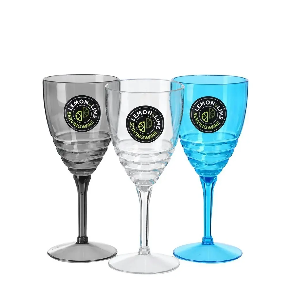 6x Lemon & Lime 400ml Wave Deco Wine Goblet/Cocktail Drinking Picnic Cup Assort