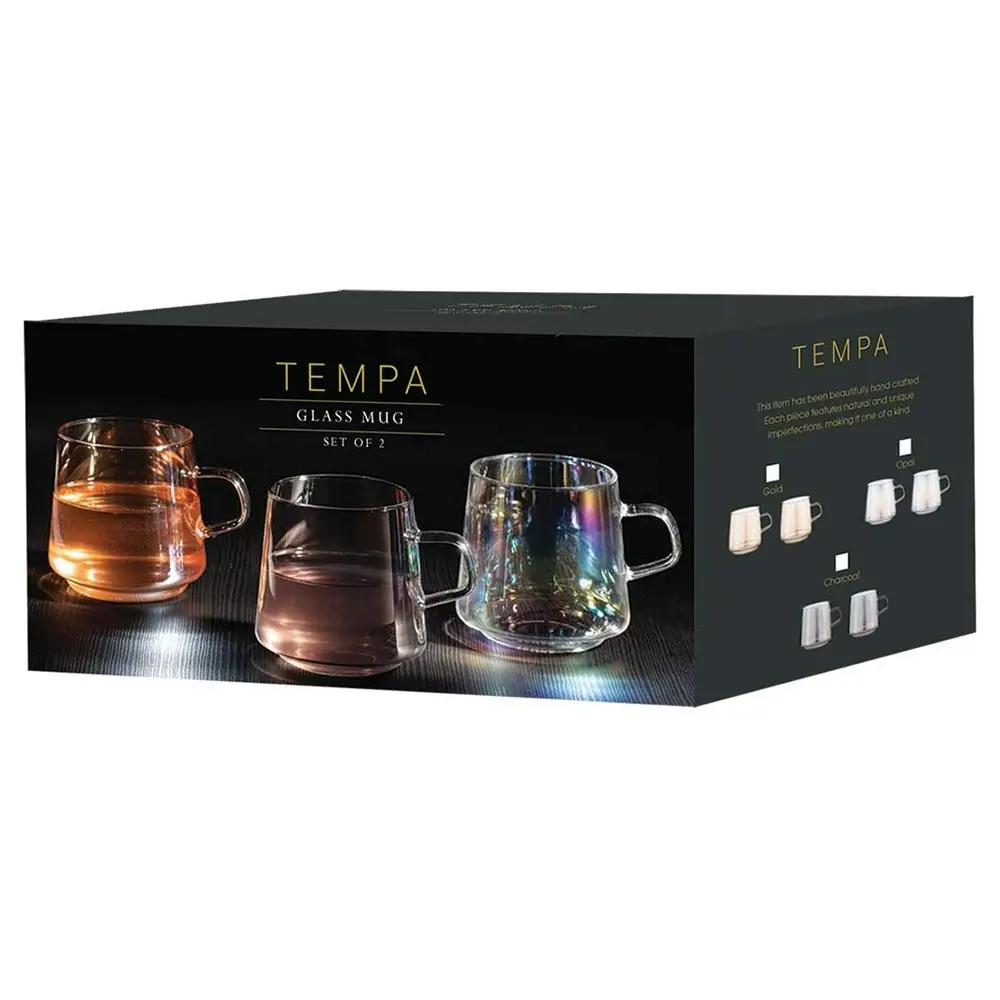 2pc Tempa Oaklyn 450ml Glass Mug Coffee/Tea Drinkware Juice/Water Cup Charcoal