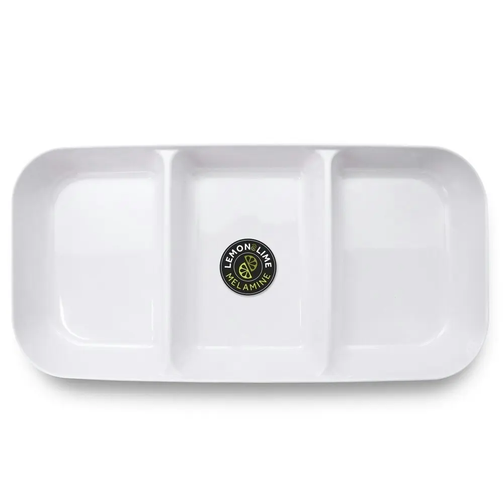 3x Lemon & Lime Large 3-Section 33cm Melamine Serving Tray/Food Container White