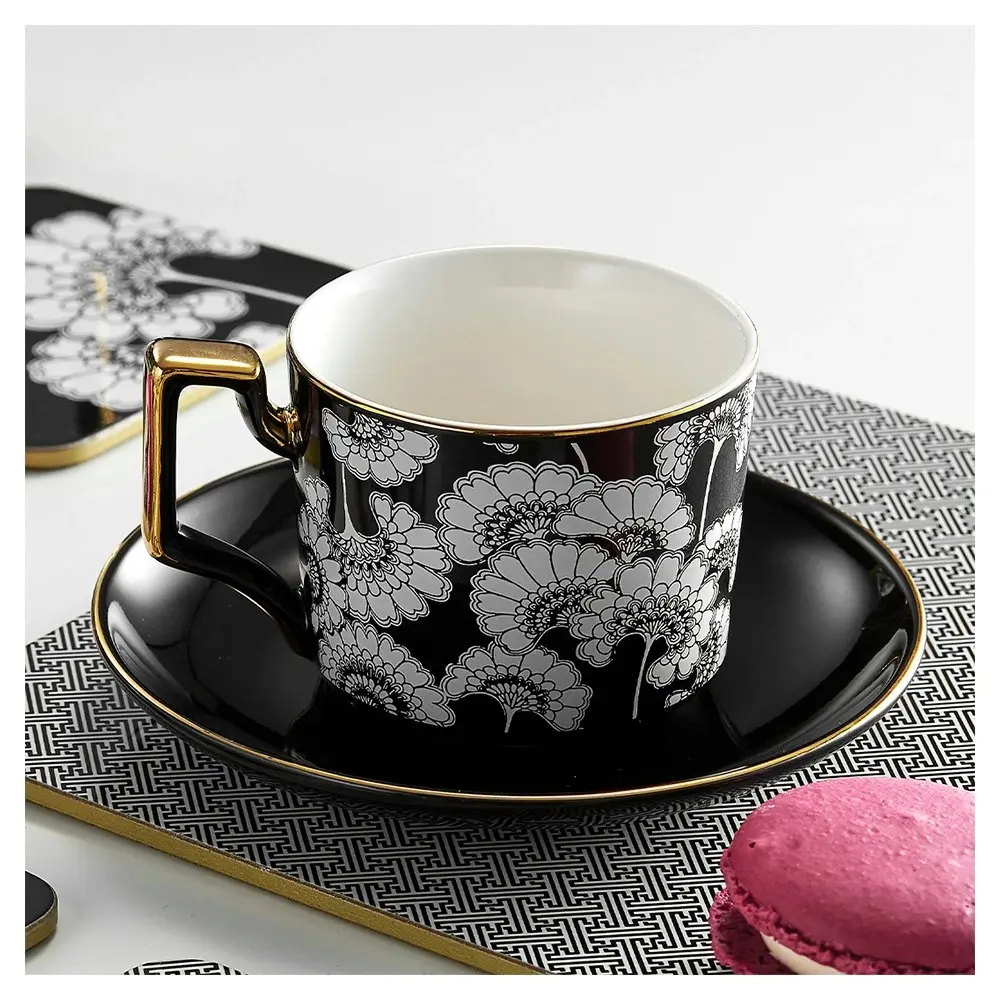 Ashdene 180ml Florence Broadhurst Flower Tea Cup/Saucer Handled Drinking Set BLK