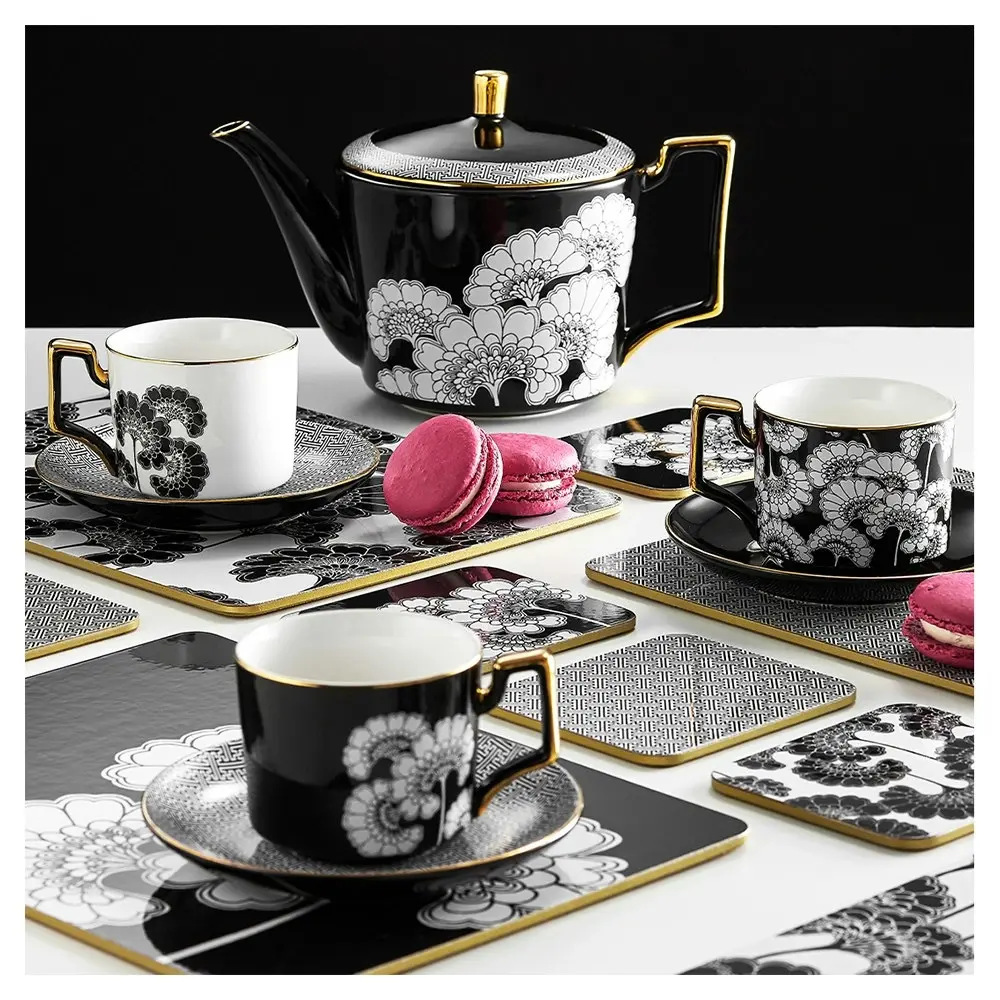 Ashdene 180ml Florence Broadhurst Flower Tea Cup/Saucer Handled Drinking Set BLK