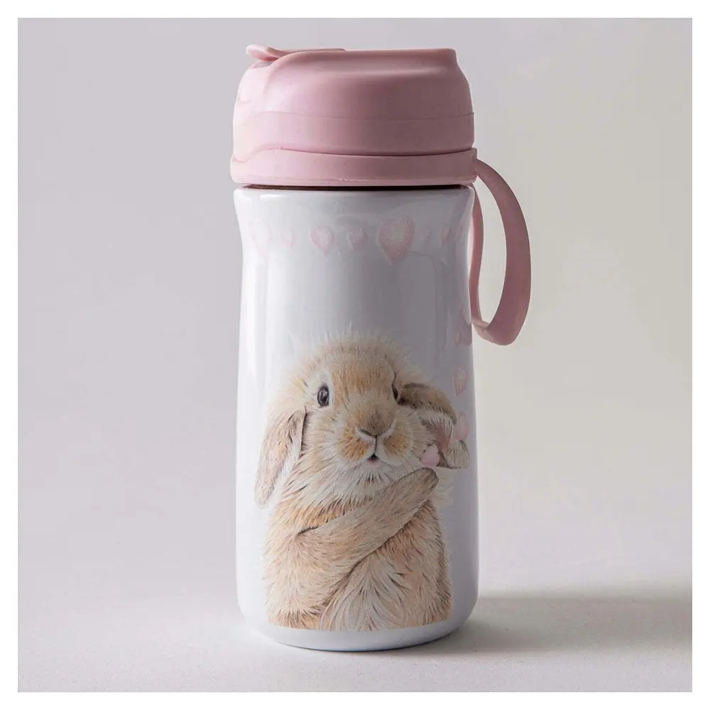 Ashdene Bunny Hearts Kids 370ml Double Walled Silicone Straw Drink Water Bottle