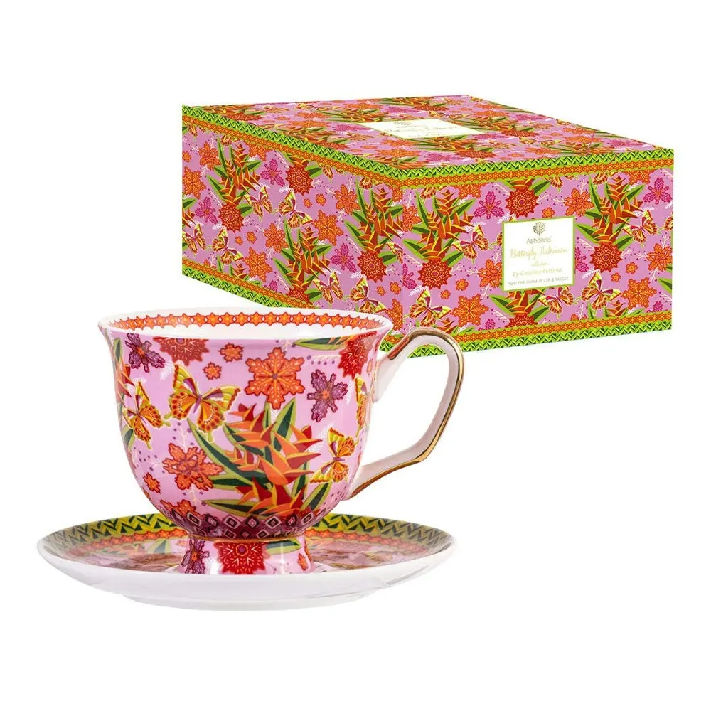 Ashdene 350ml Butterfly Heliconia XL Cup/Saucer Drink Flower Kitchen Tea Set