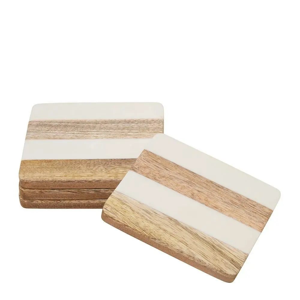 4PK J.Elliot 10cm Wooden Square Ellery Coasters Natural Drink Kitchen f/Cup/Mug