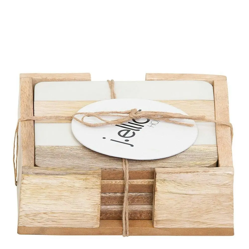 4PK J.Elliot 10cm Wooden Square Ellery Coasters Natural Drink Kitchen f/Cup/Mug