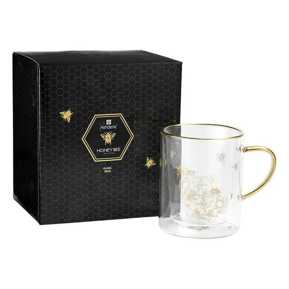 Ashdene 300ml Honey Bee Transparent Double Walled Glass Drinking Coffee/Tea Mug