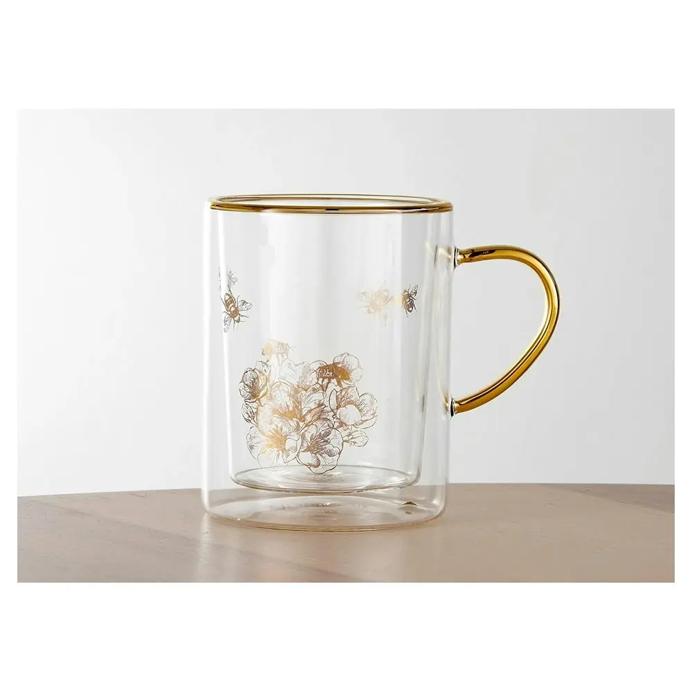 Ashdene 300ml Honey Bee Transparent Double Walled Glass Drinking Coffee/Tea Mug