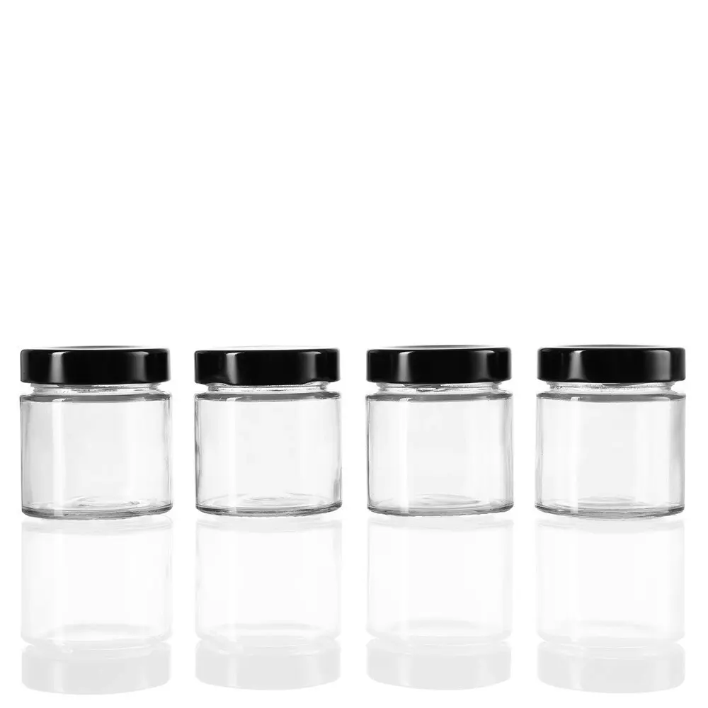 12PK Lemon & Lime Soho Glass Preserve Jar 125ml w/ Black Lid Storage Container