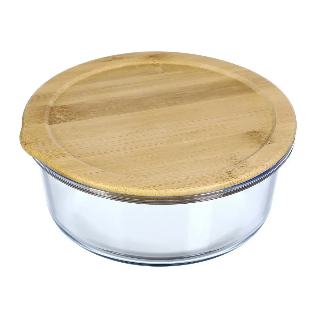 Lemon And Lime 900ml Yorkshire Glass Container Round Jar Food/Storage Bamboo Lid