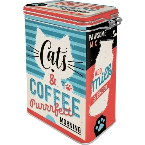 Nostalgic Art 17.5cm/1.3L Clip Top Tin Metal Container Storage Cats & Coffee