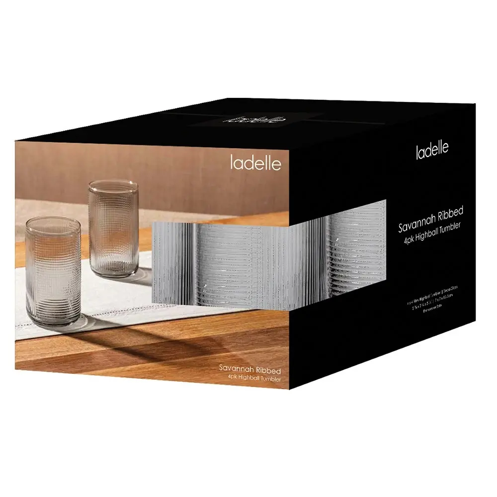 4pc Ladelle 410ml Savannah Ribbed Graphite Highball Tumbler/Glass/Cup Drinks