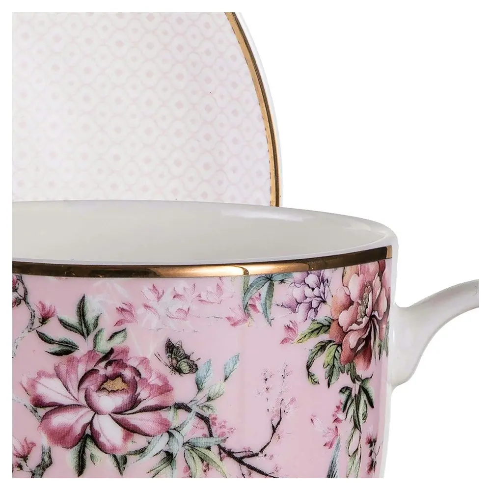 Ashdene 280ml Chinoiserie Floral Tea/Coffee Drinking Cup w/Saucer Plate Set Pink