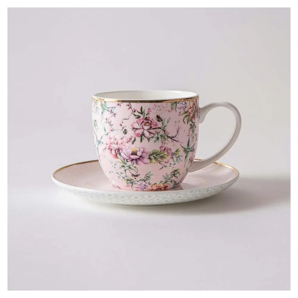 Ashdene 280ml Chinoiserie Floral Tea/Coffee Drinking Cup w/Saucer Plate Set Pink