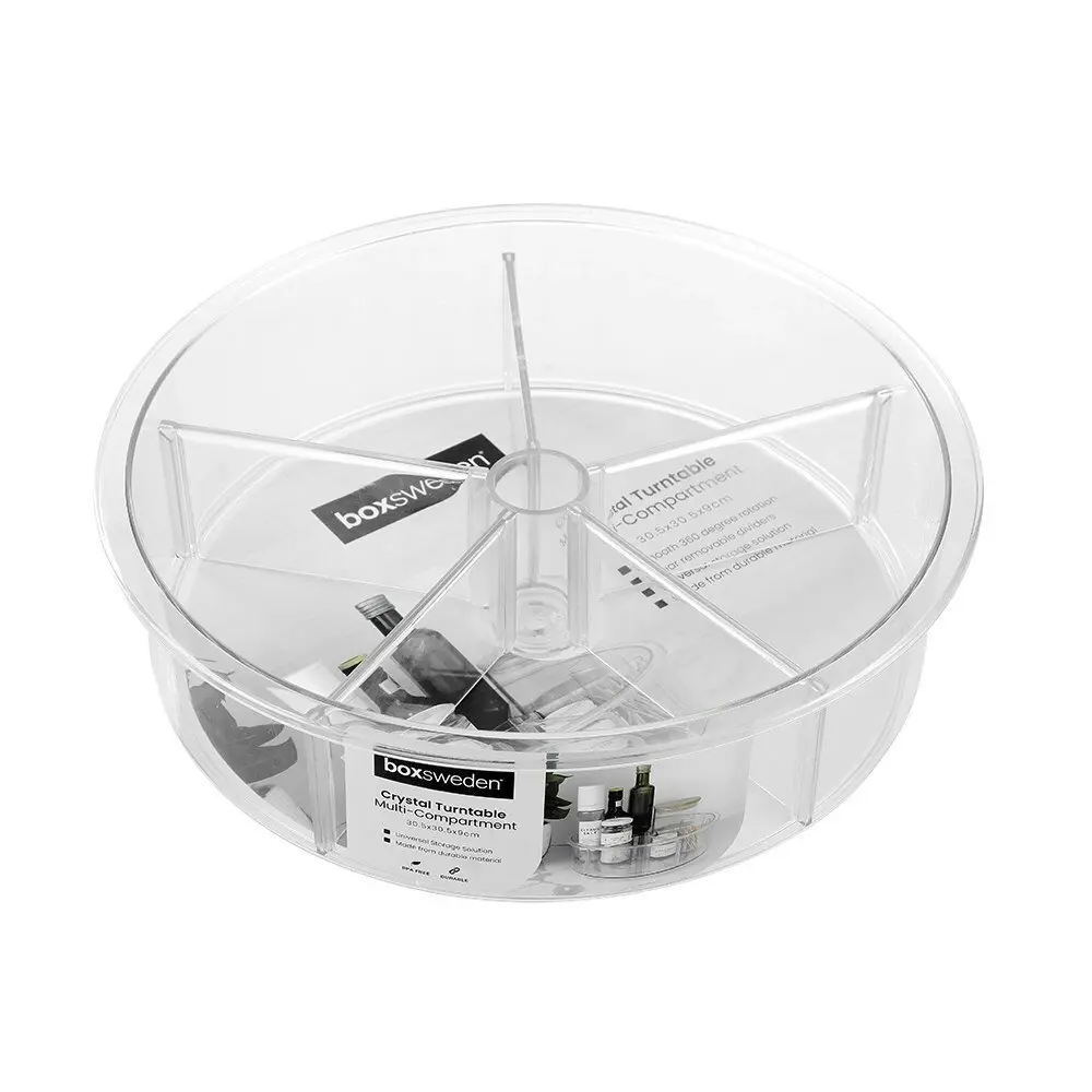 Boxsweden Crystal 30.5cm Lazy Susan Round Organiser Rotating Tray w/Dividers CL