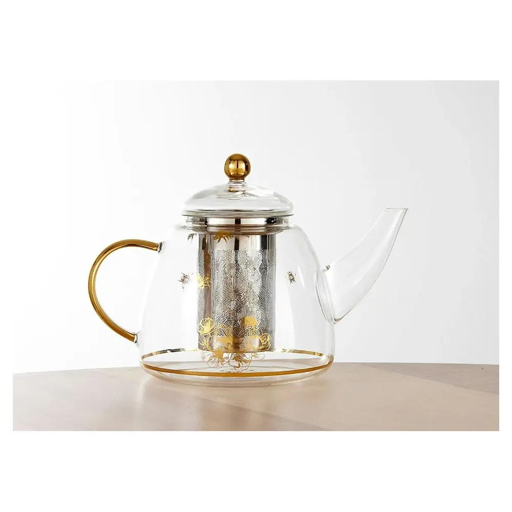 Ashdene 1300ml Honey Bee Transparent Glass w/Stainless Steel Tea Infuser Teapot