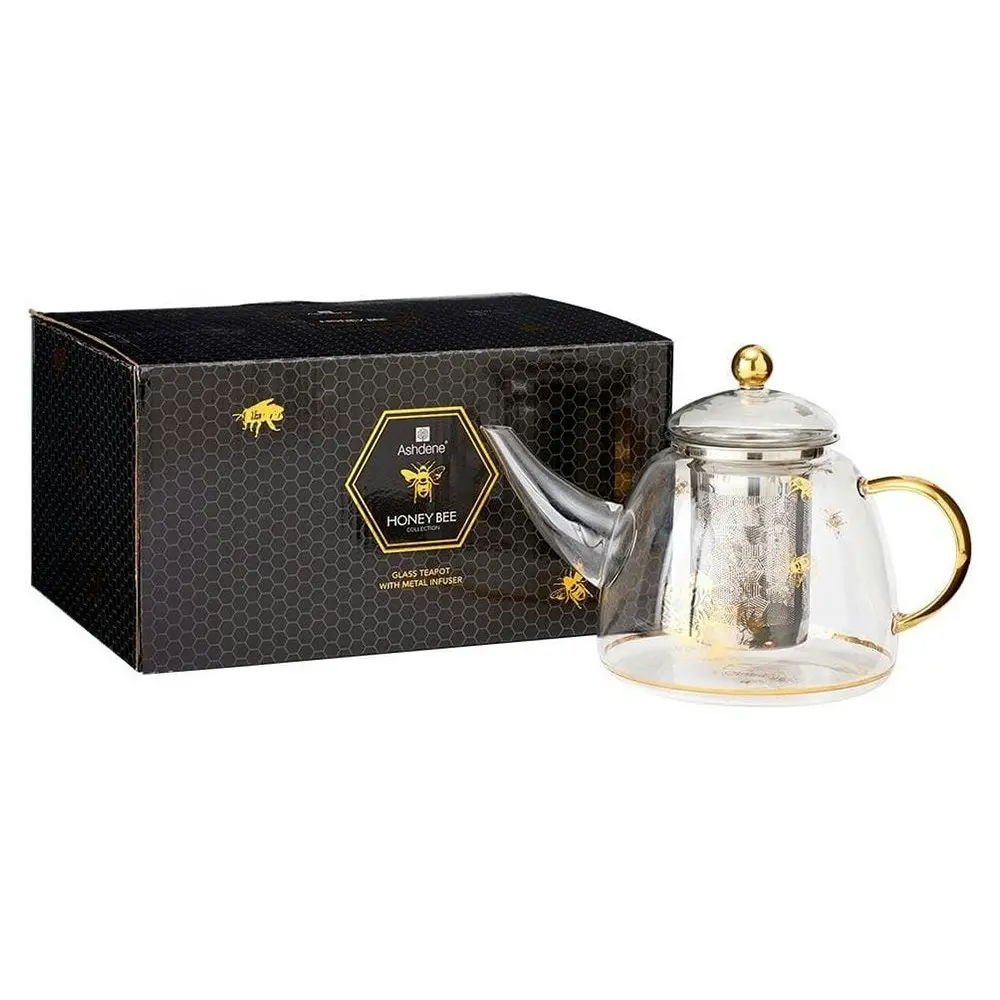 Ashdene 1300ml Honey Bee Transparent Glass w/Stainless Steel Tea Infuser Teapot