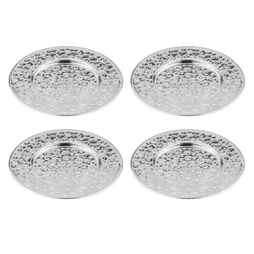 4PK Spencer Hammered 13cm Coaster Set Metallic Stainless Steel Drink Pad Silver