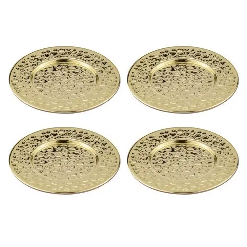 4PK Spencer Hammered 13cm Coaster Set Metallic Stainless Steel Drink Pad Gold