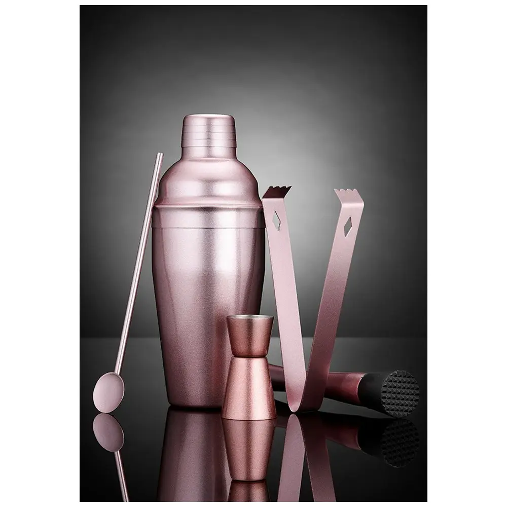 5pc Tempa Aurora 550ml Cocktail Mixer Set w/ Jigger/Tong/Spoon/Muddler Blush